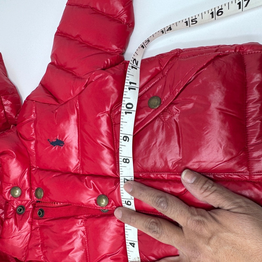 Ralph Lauren Puffer Jacket Girls Red Hooded Down Coat 6 Months - Picture 6 of 9